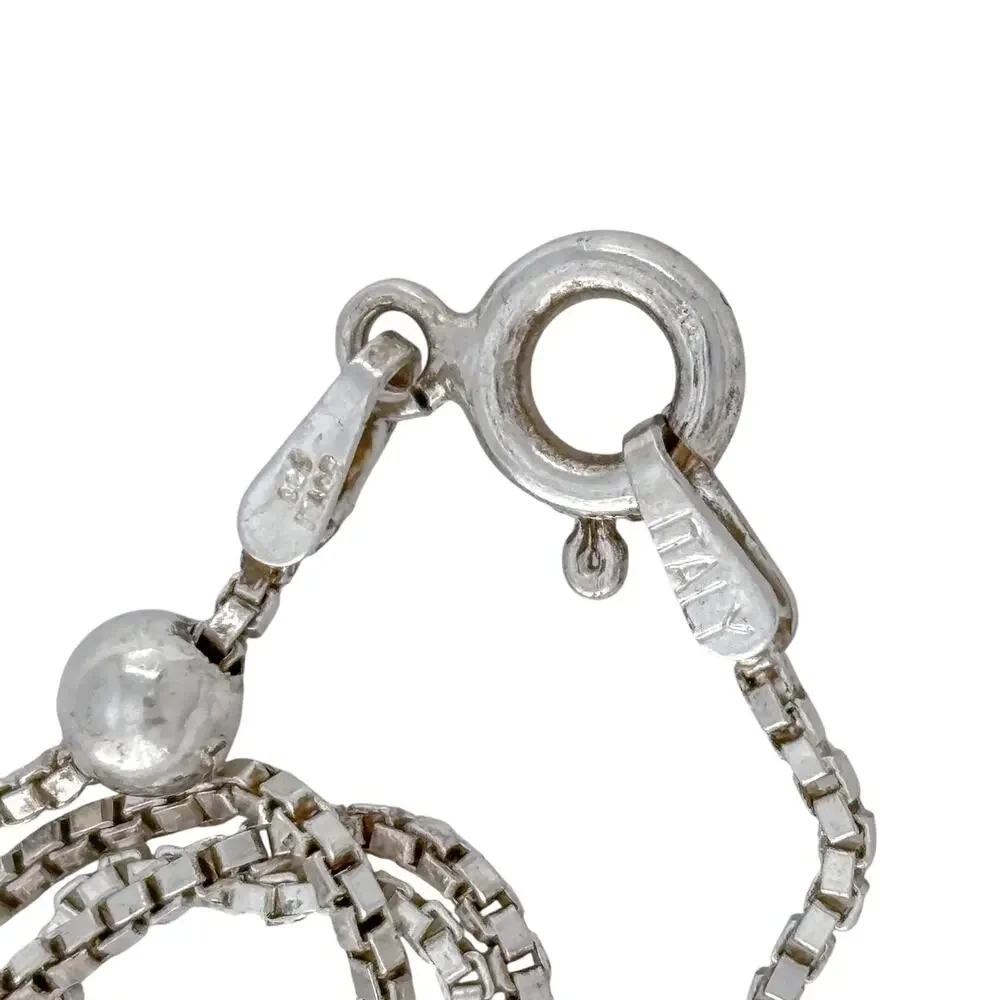 Vintage Italy Sterling Silver 925 Beaded Box Chain Necklace 24